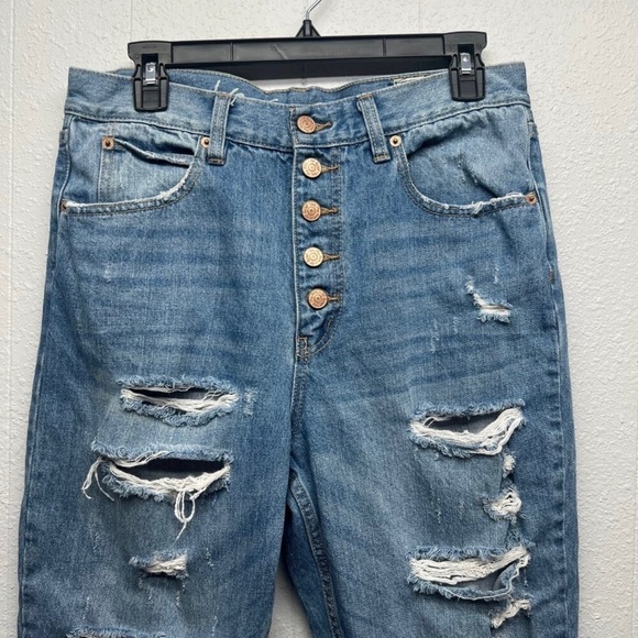 We The Free Blossom Distressed High Rise Button Fly Raw Hem Womens Jeans Size 30 - Picture 4 of 12